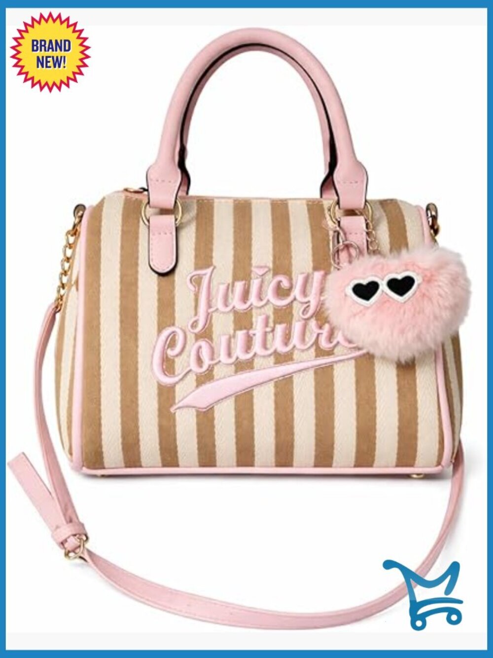 Speedy Satchel Handbag with Crossbody Strap, Detachable Pom-Pom Charm,